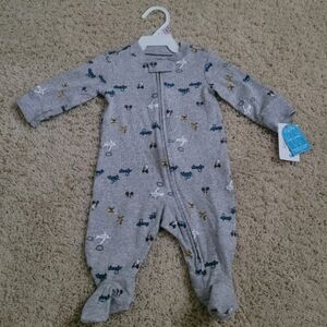 NWT Carter's 3M Footie Pajama 2 Way Zipper Gray Cars Plane Puppy
